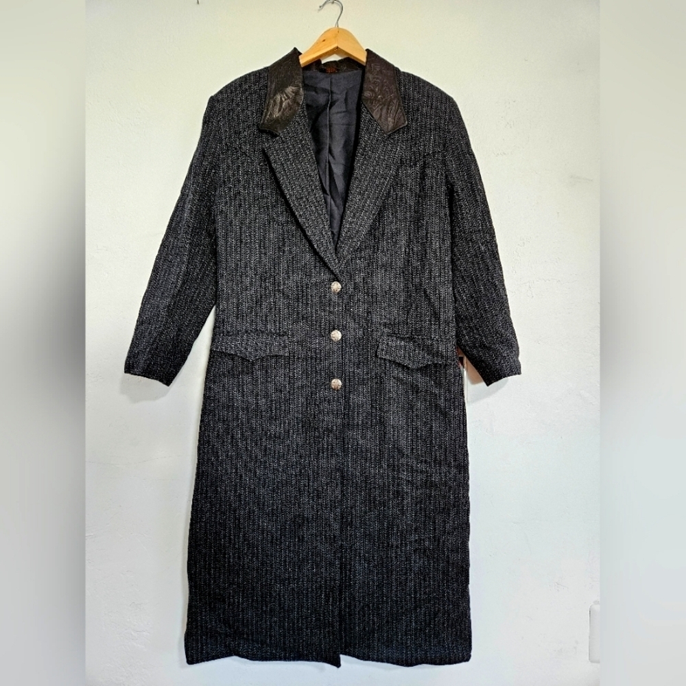 VTG NWT PIONEER WEAR Tooled Leather Wool Duster Jacket Overcoat